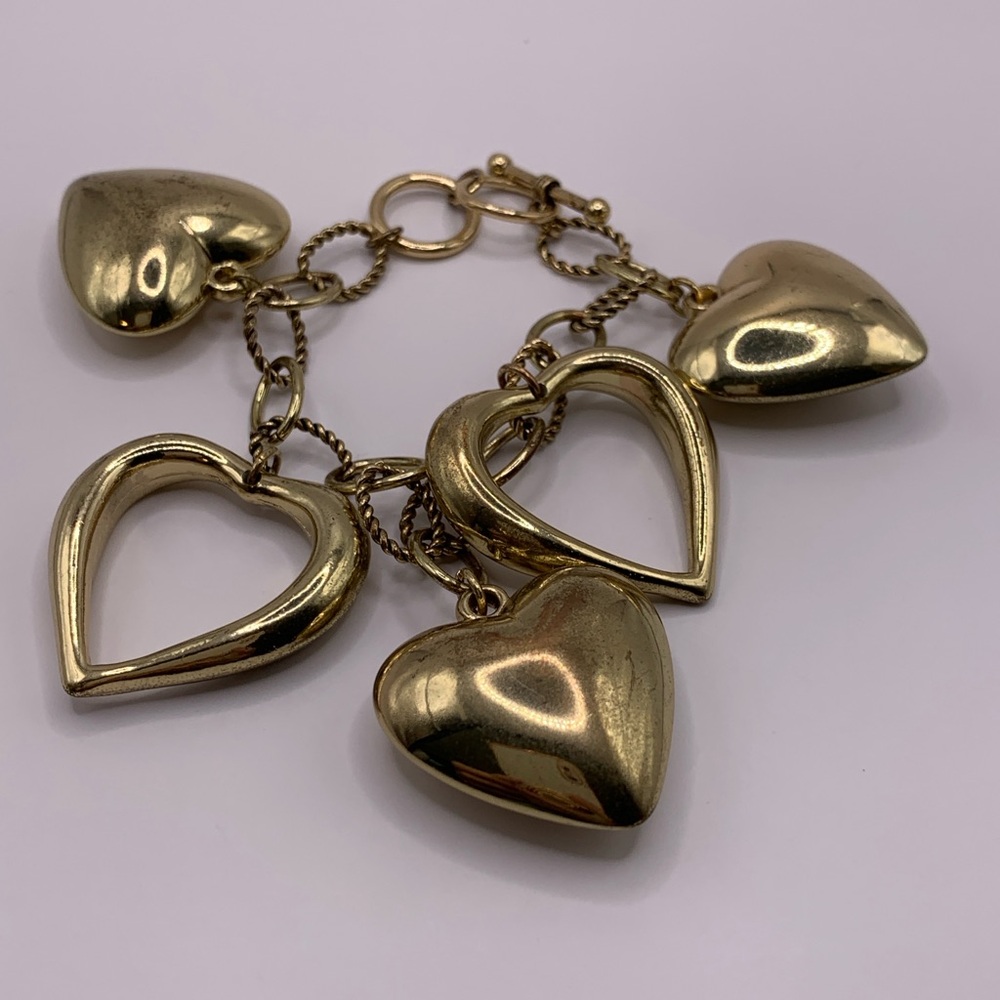 Gold Puffy Heart Charm Bracelet